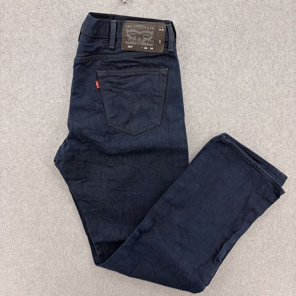 Levis 501 Jeans Mens 38 X 34 Button Fly Straight Leg Dark Wash Made in Mexico